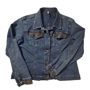 Ethyl Vintage Denim Jacket Embroidered Riveted Size Large, Y2K